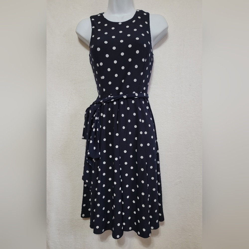 Women's‎ Lauren Ralph Lauren Polka Dot Dress, Blue/White, Size 2P, Pre-Owned